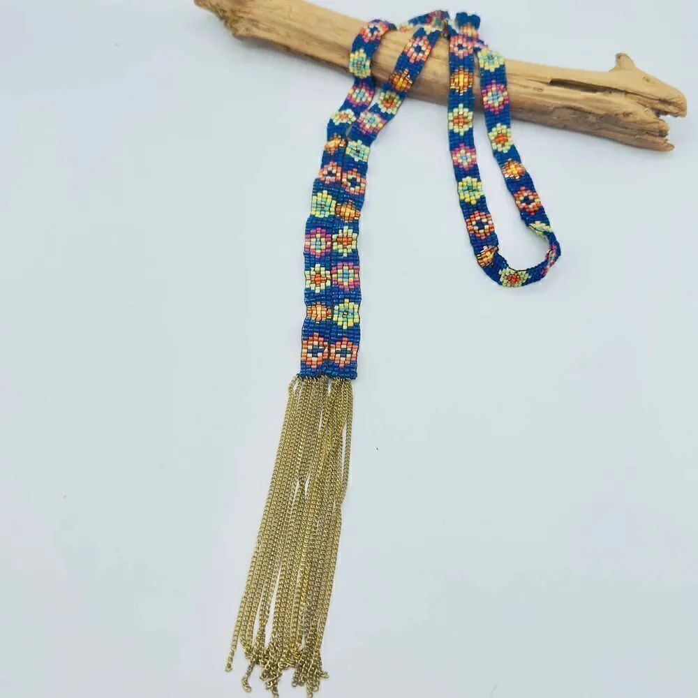 Vintage Southwest Seed Bead Chain Link Native Tribal Necklace